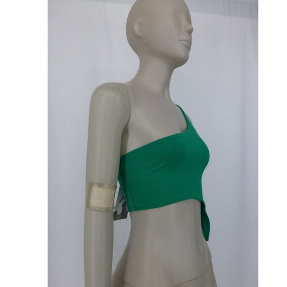 NWT Naked Wardrobe Green One Shoulder Cropped Top - Picture 3 of 11